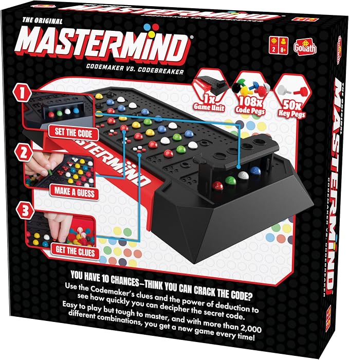 Pressman The Original Mastermind: The Strategy Game of Codemaker Vs. Codebreaker | Multicolor | Great Gift Idea | Promotes STEM Principles | 2 Players, Ages 8+