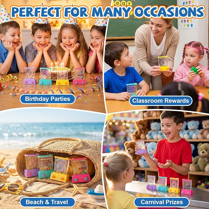 Gejoy 4 Pcs Water Ring Toss Handheld Game Water Rings Toy,Rainbow Style | Retro Waterful Games for Kids Party Favors, Classroom Prize Reward, Car Travel Toy, Portable Pastime for Boy Girl