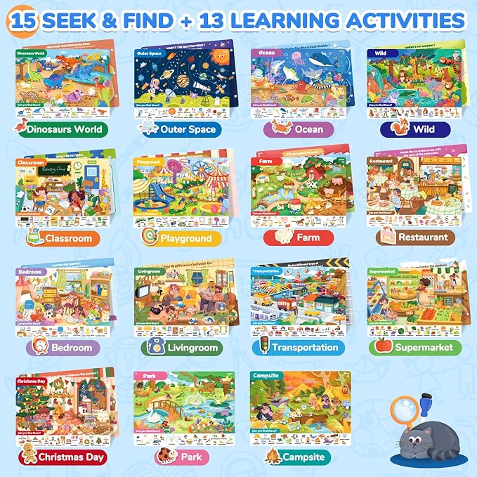 JoyCat Seek & Find Game Books - Preschool Learning Activity for 3-8 | Toddlers & Kids, Travel Activities Toys for Road Trip Car Airplane, Busy Book, Birthday Gifts for Girls and Boys Ages 4-8
