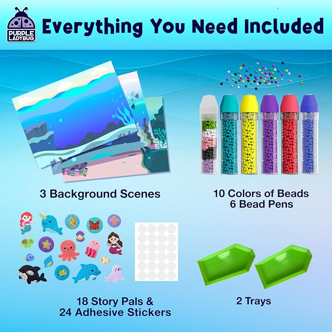 Magical Bead Painting – Birthday Gifts for Girl and Boy Ages 6-8 Years Old, Bead Art & Craft Set, Beads Pen & Painting Activities, Creative Arts & Crafts Ocean Theme Kit with Fun Designs