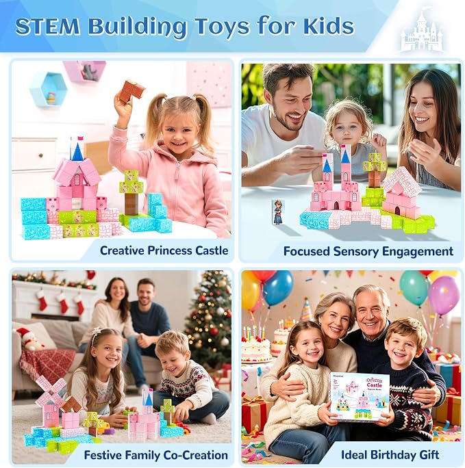 Hiwawind Updated Princess Magnetic Blocks for Girls, Princess Castle Magnetic Building Toys, STEM Montessori Sensory Toys for Toddlers 3-4 5-6 7-8, Creative Birthday Gifts for 3+ Year Old Girl