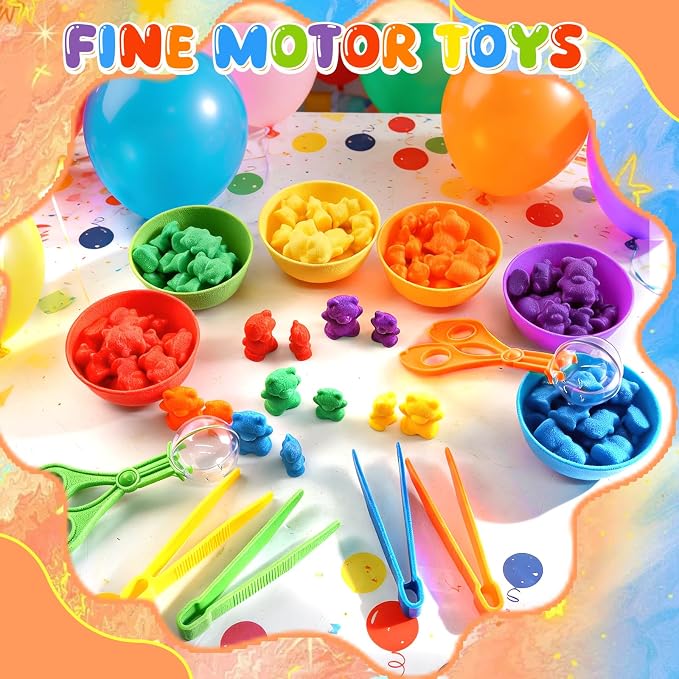 Bbiamsleep Rainbow Counting Bears, 105 Pcs Sorting Bears with Matching Cups | Color Sorting Bear Counters Fine Motor Skills Sensory Bin Tools Light Table Manipulatives for Sorting Counting Training