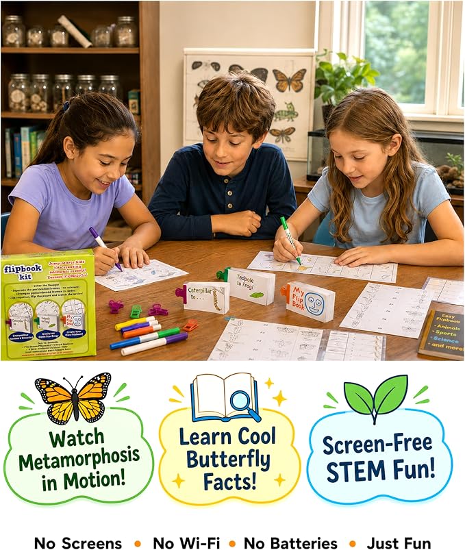 Fliptomania Flipbook Make-Your-Own Flip Book Kit for Kids 3 Pack, Butterfly, Frog, & Blank DIY Flipbook Paper, Drawing Kids Arts & Crafts Project Set, Boys and Girls Arts and Crafts for Kids Ages 8-12