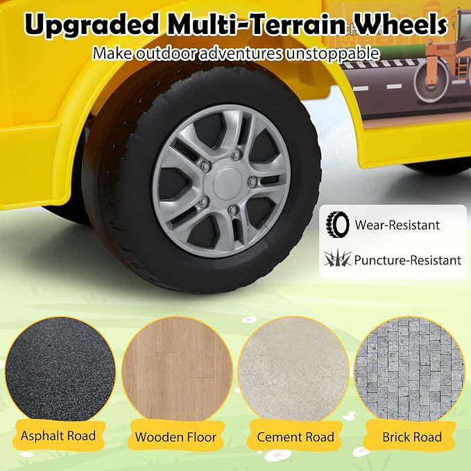 HONEY JOY Ride On Tractor with Trailer, Kids Excavator Bulldozer with Shovel, Seat Storage, Engine Sound, Music, Manual Control Bucket, Ride On Construction Vehicle for Toddlers Boys Girls, Yellow