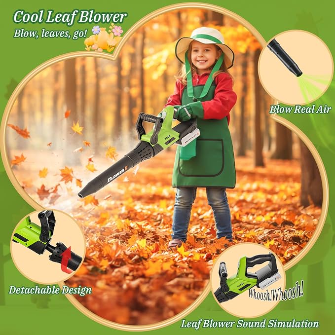 Kids Tool Set, 3-IN-1 Power Tools with Sounds & Lights, Volume, Kids Toy Weed Wacker, Leaf Blower & Hedge Trimmer, Hat, Gloves, Apron, Toy Tools Garden Outdoor Lawn Christmas Birthday Gifts for Boys