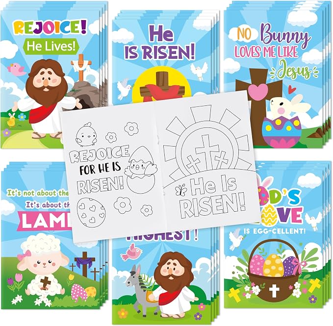 24Pcs Easter Religious Coloring Books - Christian DIY Color-in Pages Booklet Bulk Drawing Easter Theme Activity Party Supplies for School Classroom Rewards Holiday Artwork Gift