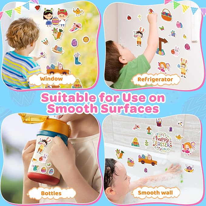 2 Pack Easter Reusable Sticker Books for Kids 2-4, Activities Books for Toddlers 1-3, Arts and Crafts Removable Jelly Stickers for Girls Boys, Travel Toys Holiday Gifts Easter Basket Stuffers