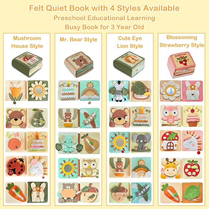 UIDMEN Personalized Montessori Felt Busy Book, Toddlers Quiet Book with Name, Preschool Early Learning Educational Book for Kids Age 2 3 4 5 6 Years, Kids Gifts for Birthday, Christmas, Thanksgiving