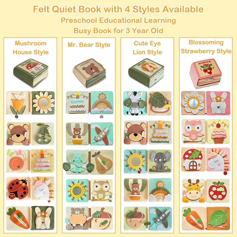 Personalized Montessori Felt Busy Book, Toddlers Quiet Book with Name, Preschool Early Learning Educational Book for Kids Age 2 3 4 5 6 Years, Kids Gifts for Birthday, Christmas, Thanksgiving