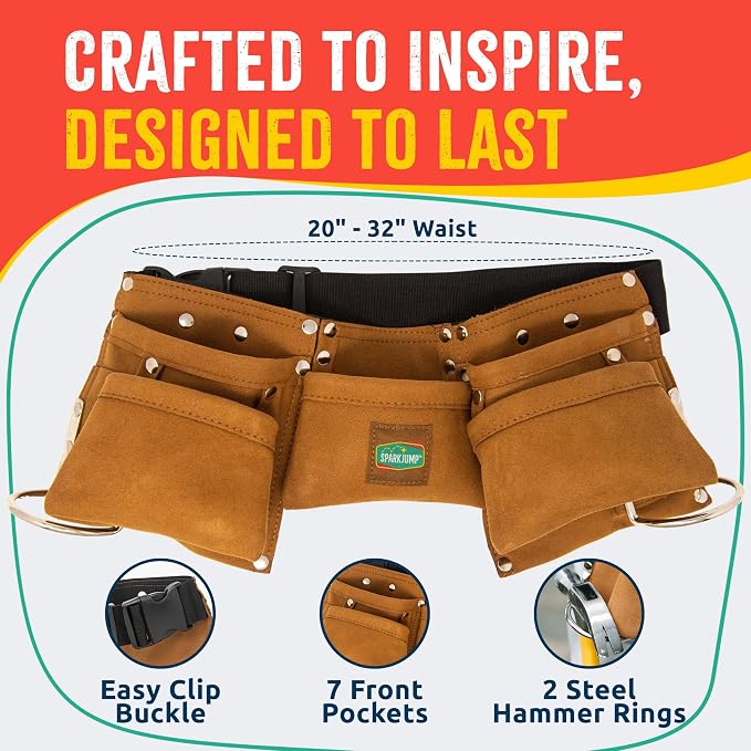 Kids Brown Tool Belt, Adjustable Tool Belt for Toddlers and Kids | Dress-Up Construction Costume for DIY Woodworking and STEM Learning