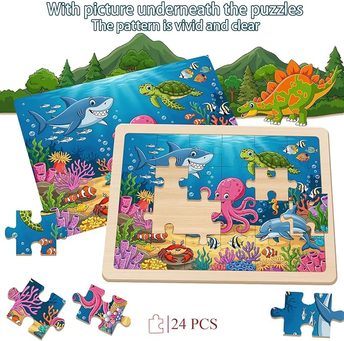 Puzzles for Kids Ages 4-6, Set of 4 Packs with 24 Piece | Wooden Jigsaw Puzzles, Preschool Educational Learning Toys Gifts for 3 4 5 6 Year Old Boys and Girls