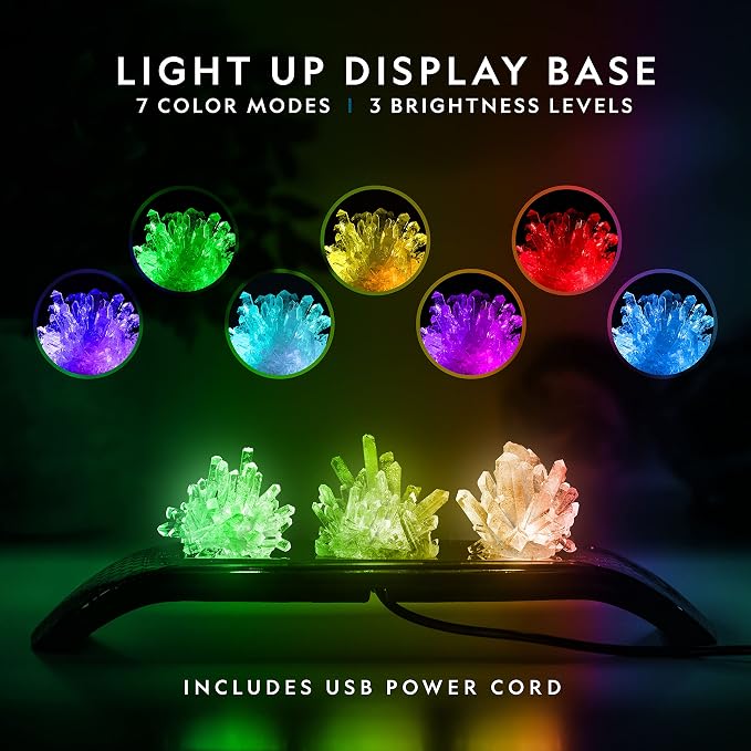 National Geographic Crystal Growing Kit with 3 Crystals for Kids Ages 8-12 | Grow 3 Vibrant Crystals, Light-Up Night Display, 3 Real Gem Specimens, Science Experiment, STEM Learning, Birthday Gift