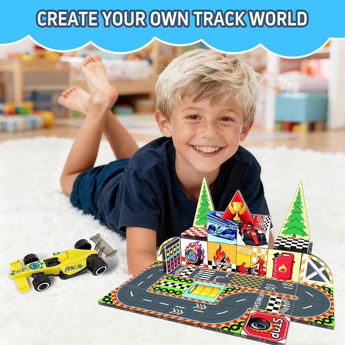 Magnetic Tiles Magnetic Building Blocks for Kids Ages 3-5 4-8, STEM Montessori Preschool Classroom Must Haves, Toddler Sensory Educational Toys for Boys Girls, Christmas Birthday Gift (Racing Car)