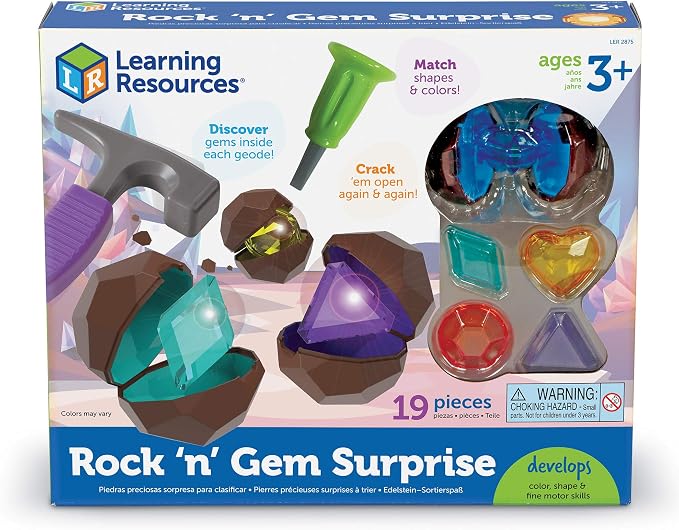 Learning Resources Rock 'n Gem Surprise | Sorting and Matching for Toddlers, Learn to Sort Colors and Shapes, Fine Motor Skills Toy, Learning Toys for Preschool