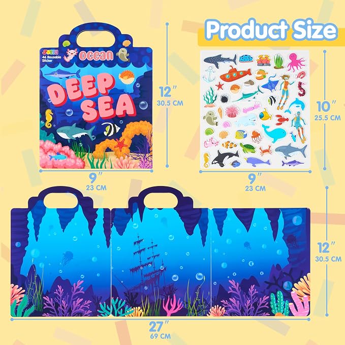 JOYIN Ocean Animals Reusable Sticker Book for Toddlers, 3D Sticker Book for Kids 3 4 5, Travel Essentials, Airplane Activity Toys, Crafts Gifts, Birthday Gifts