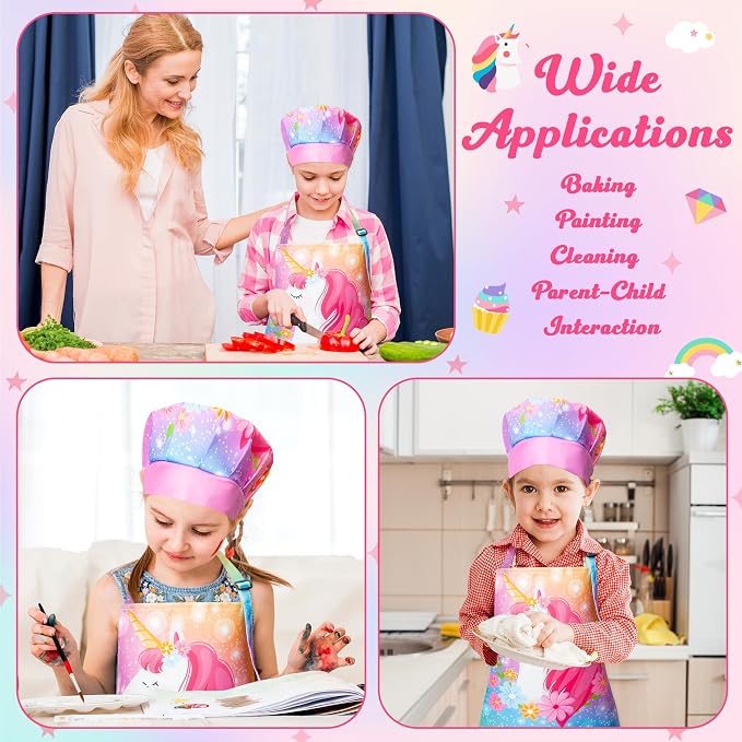 R HORSE 2 Pieces Kid Apron and Chef Hat Set, Dress up Role Play Chef Toy | Magic Horse Adjustable Children Kitchen Apron for Girl, Ideal for Cooking, Baking, Painting, Training, Cooking Birthday Gift