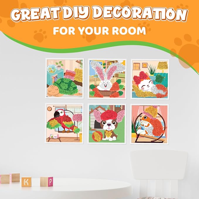 jackinthebox Poke Art Pets Crafts Kits for Children, Gifts Toys, Ages 4-8 | 1400 fabric pieces, travel arts activities & birthday gifts, mess-free toddler, age 4 5 6 7 8 9 year old, flower pressing