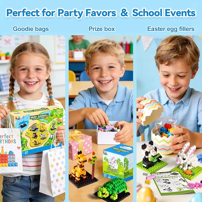 FUN LITTLE TOYS 12 Pack Mini Animal Building Blocks Party Favors for Kids | No Duplicates Individually Boxed Zoo Sets Party Favors for Kids 6-12 Classroom Prizes Goodie Bag Stuffers Easter Egg Fillers