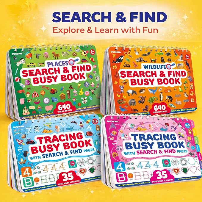 Busy Book for Toddlers 3-5 - Reusable Dry Erase Workbooks for Kids 4-6 | Places I Visit Search and Find Activity Book with Markers - Workbook for Travel and Quiet Time Learning