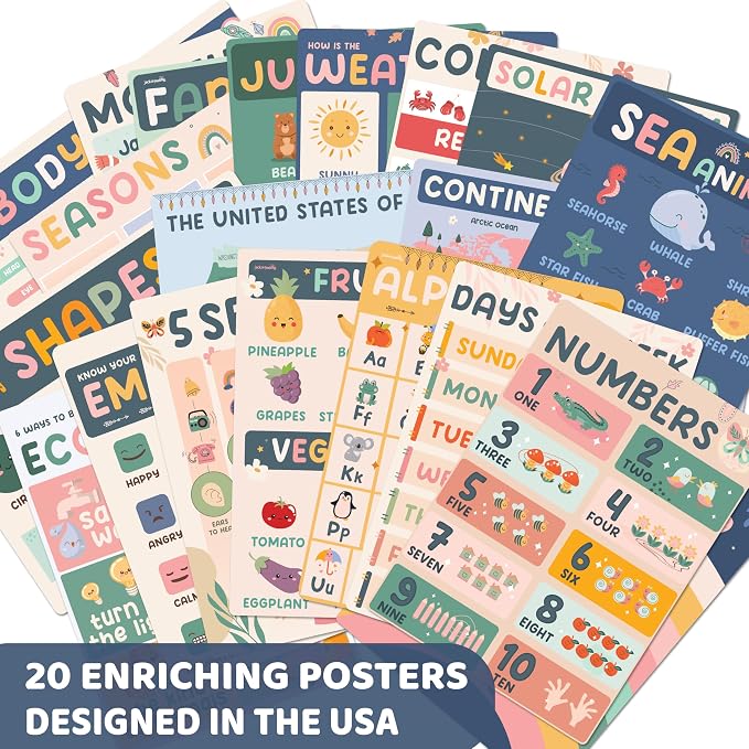 Jackinthebox Preschool Posters for Kids, Boho Classroom Wall Decor, Charts | Trendy Arts Kit, 5th Grade, Middle Teen Girls, Journal Gifts, STEM Learning, Educational Wall Display Set, Ages 10-14, Modern