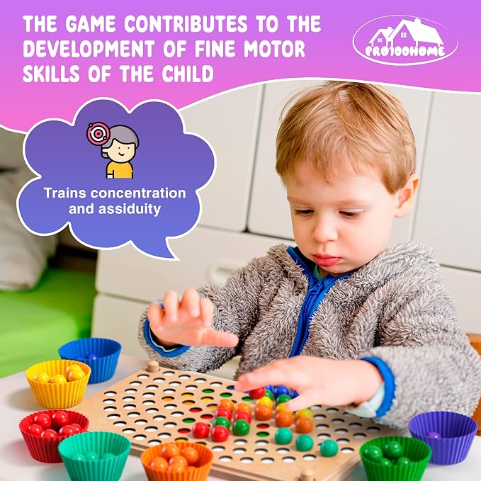 Toddler Wooden Learning Montessori Toys for 3 4 5 Years Old | Preschool Educational Board Bead Game, Baby Rainbow Stacking, Matching Counting Color Sorting, Fine Motor Math Skills