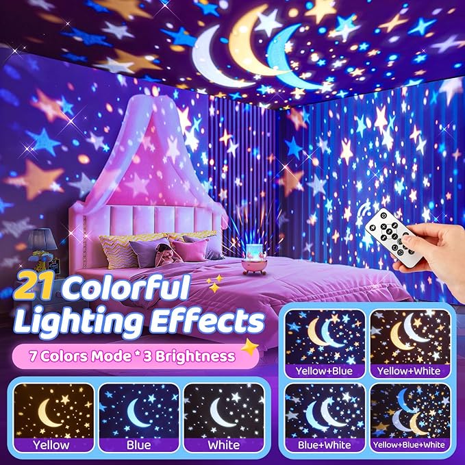 Staryou Sensory Lights Sound Machine Baby Night Light Projector Sensory Toys for Kids with Autism Toys for Girls 3-10 | 15 White Noise 15 Films 21Colors Night Light for Kids, Fidget Toys for Kids