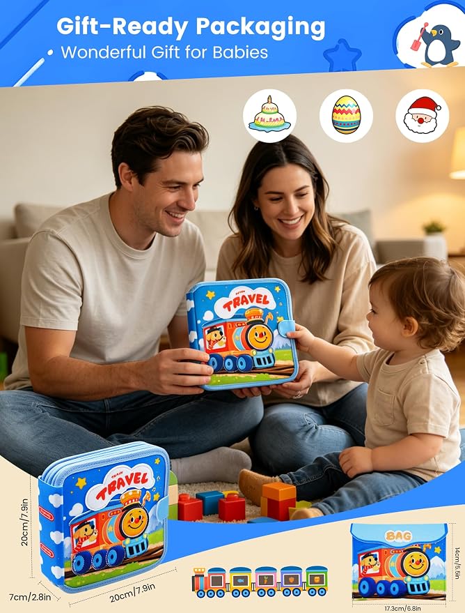 Montessori Busy Book for Toddlers 1-3, Felt Busy Board, Train Travel | Montessori toys, Fishing game, Travel Toys, Fine motor, Independent quiet play, Soft felt, Boy Girl gift, CPC 12m+