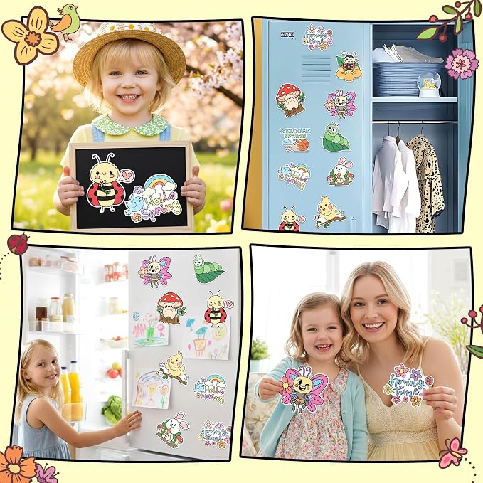Hello Spring Coloring Art Crafts Kits- Welcome Spring Color Your Own DIY Magnets Blank DIY Coloring Fridge Magnets for Spring Holiday Birthday Easter Party Supplies School Classroom DIY Activity Favor