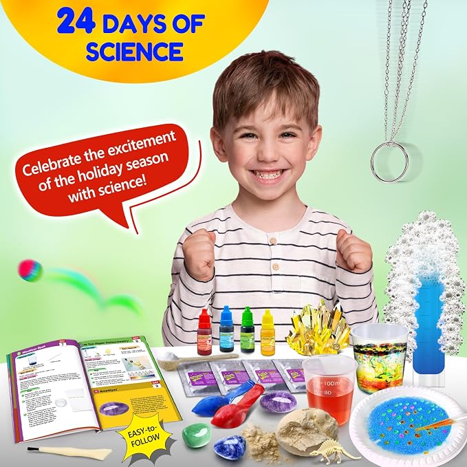 UNGLINGA Science Advent Calendar 2026 for Kids, 24 Days Experiments | Chemistry Set, Crystal, Gemstones, Magic, Christmas Birthday Countdown Gifts for Boys Girls
