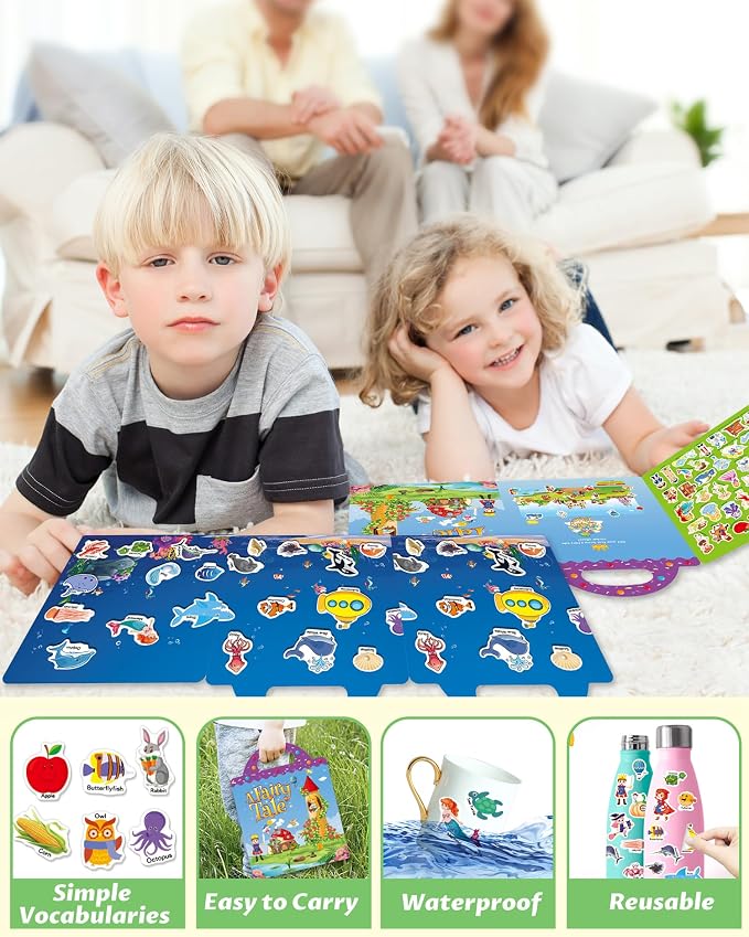 Walenced Reusable Sticker Book for Toddlers, Stickers for Kids, Toddler Toy | Toddler Craft Activities, Toddler Travel Toys, Boy Girl Birthday Gifts, Airplane Travel & Road Trip Essentials Kids