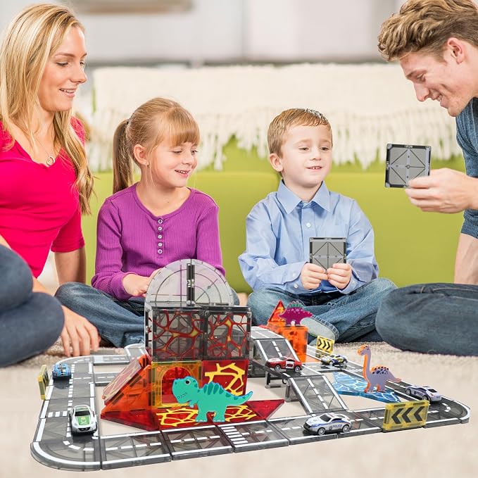 Magnetic Tiles Road Set with Pullback Car for Kids Ages 4-8 Boys Stem Toys | Magnetic City Expension Set,Race Track,Preschool Magnet Blocks Building Toy for 4-8 Year Old,Autism Learning Montessori Gifts