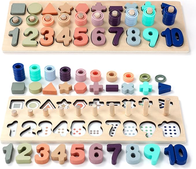 GeroCrew Toddler Montessori Toys Teaches Number, Counting, Math, Stacking Fun Preschool Learning Activates for Boy and Girl | Year Old Boy Gifts and Beyond! (Macaron)