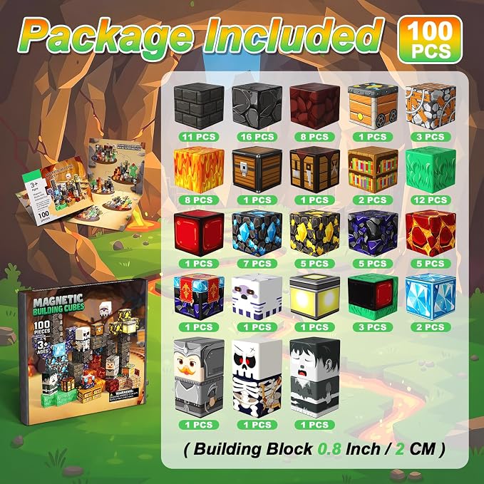 Magnetic Blocks, 100PCS Toys Building Cube Birthday Gifts for Kids | Magnetic Cubes, 0.8 inches Building Blocks, STEM Construction Toys Christmas Birthday Gifts for Kids Boys Girls