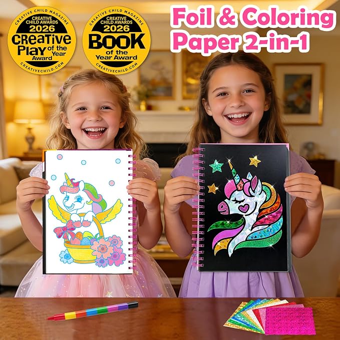 FUNNYB&G Foil Art Craft Kit for Kids, Sparkly Birthday Gift Toy for Girls | No Mess, Kids Ages 4-10 Create Sparkling Artwork, A Creative Gift for Birthdays, Holidays, Travel Activities,Screen-Free Fun