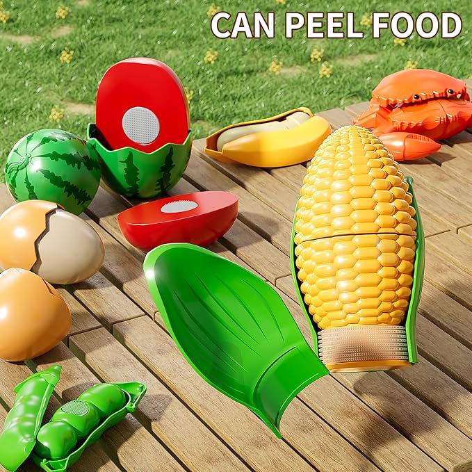 NIPLOOOW Play Food Set for Kids, Toddler Learning Toys, Cutting Food Toy Color Sorting Set, Pretend Food Play Kitchen Accessories for Kids, Birthday Gifts for 3-8 Years old Boys Girls Educational Toys