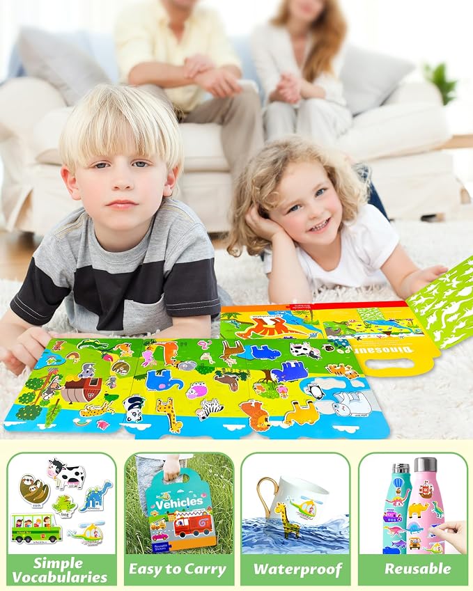 Walenced Reusable Sticker Book for Toddlers, Stickers for Kids, Toddler Toy | Toddler Craft Activities, Toddler Travel Toys, Boy Girl Birthday Gifts, Airplane Travel & Road Trip Essentials Kids