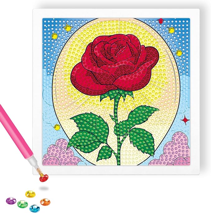 Reofrey Diamond Art Kits for Kids with Frame, 5D DIY Flower Roses Diamond Painting Kits, Arts Crafts Gift for Girls & Boys Ages 4,5,6,7,8,9,10,11,12, Creative Educational Toy for Beginners (7x7 Inch)
