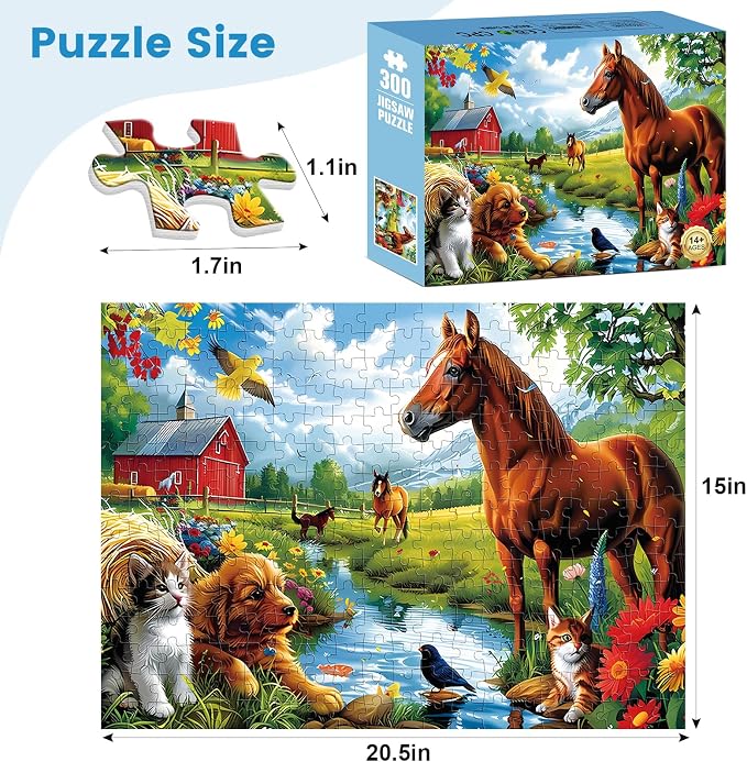 300 Piece Jigsaw Puzzle for Adults, Horse 300 Piece Jigsaw Puzzle for Kids | Cat Jigsaw Puzzles, Animal Jigsaw Puzzles, Creative Games and Holiday Party Gifts, Fun and Challenging Family Games