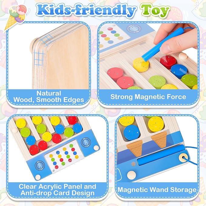 3 4 5 Year Old Boy Birthday Gift, Kids Magnetic Color Matching Puzzle Board | Montessori Toys for 3-5 Year Old Boys, Kids Autism Sensory Travel Toy for Plane, Wooden Maze Game for Girls Boy Brain Teaser