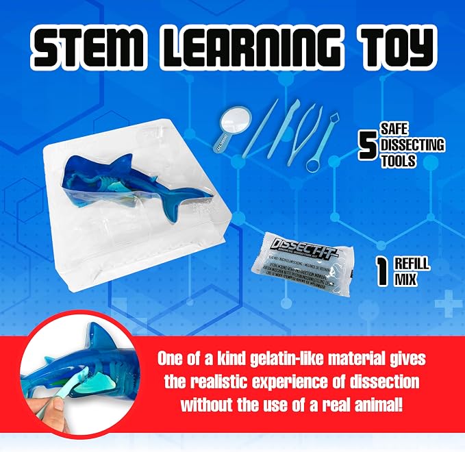 Dissect-It, Shark Dissection Kit, STEM Toys for Kids, Ages 6+ | Shark Anatomy, Examine Realistic Organs & Complete Skeleton, Then Rebuild with 2 Gel Refill Packs for STEM Learning