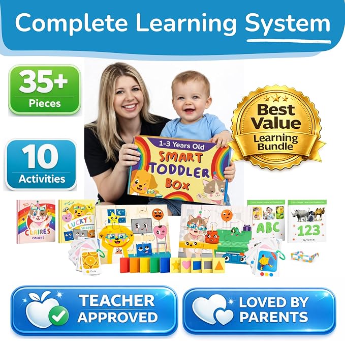Preschool Montessori Learning Kit With Busy Book For Toddlers 1-3- Baby Flash Cards - Quiet Activity Books - Puzzles Ages 2-4 - Flashcards 3-5 Years - 1 Year Old Boy Gifts -1st Birthday Toys For Girls