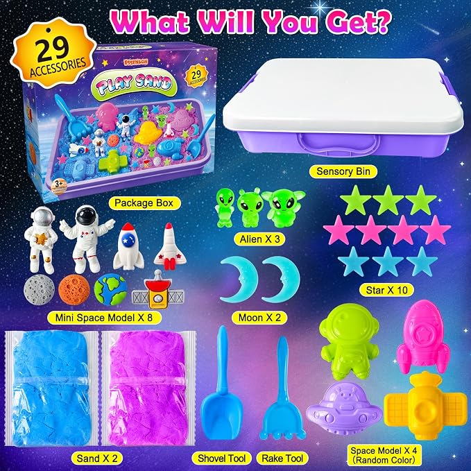 Sensory Bin Space Kit with Sensory Sand | Play Sand, Pretend Play Beach Toy, Sandbox for Girls and Boys