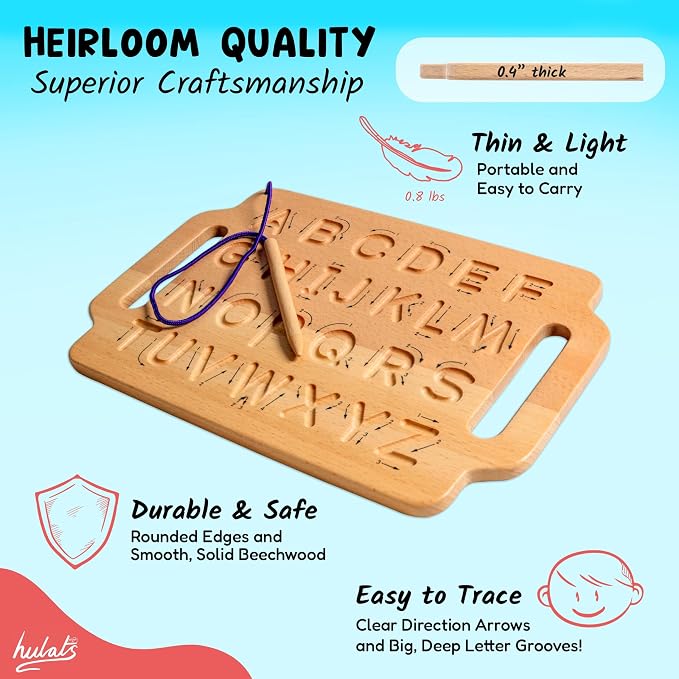 Learn to Write: Portable Wooden Alphabet Letter Tracing Sensory Pad Board - Toddler Writing Practice for Kids Age 3-5, Montessori Toys for 3+ Year Old, Letter Tracing for Kids 3-5 Writing Tools