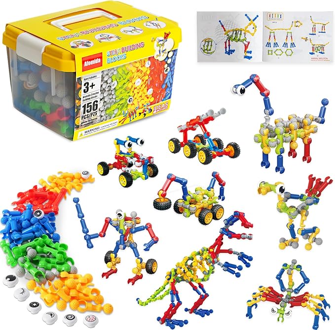 156 PCS STEM Building Blocks Toy Set for Kids 3-7, Birthday Gifts for Boys | STEM preschool toy. Storage box. Build 40+ models with guide. Hands-on play builds logic, creativity & motor skills. Gifts 3+