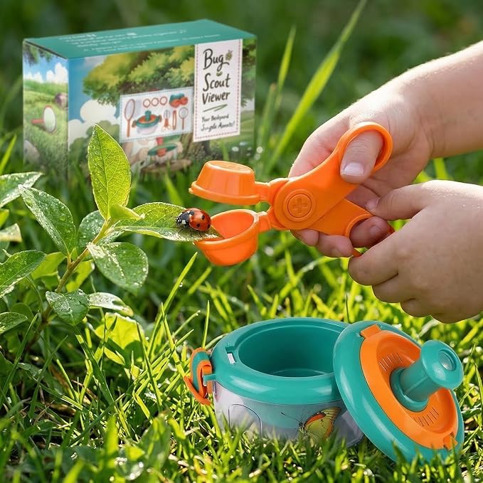 Bug Catcher Kit 13 Pcs - Insect Catching Set with Net, Habitat, Magnifier & Tweezers - STEM Outdoor Toy for Kids Age 3+ (Orange 13 Pcs)