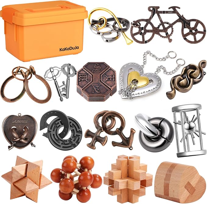 Metal Brain Teaser Puzzles Disentanglement Puzzles Metal Wooden Brain Teaser Puzzle 16pcs Logic Metal Puzzle for Adult Kid Toy Lock Puzzles Gift for Adults Teenagers Kids