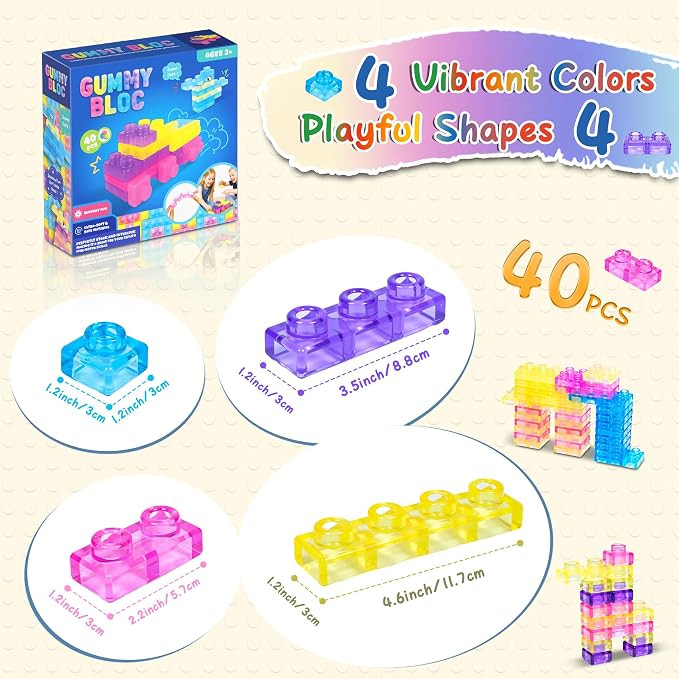 40 PCS Sensory Soft Building Blocks for Toddlers Kids, Squishy Stacking Toy | Preschool Educational Creative Play, Montessori Squeezable, Stretchable Early Learning Construction Playset, Puzzle Blocks