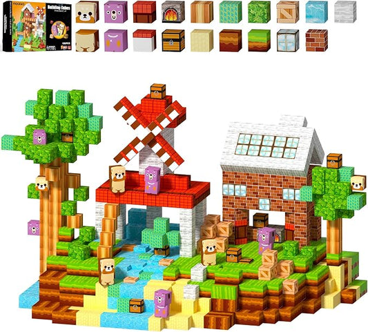 150 PCS Magnetic Building Blocks Toys-Magnet Cubes Green Forest Set Creative Stacking Titles for Kids STEM Montessori Learning Birthday Gifts for Toddler Age 3+ Years Old Boys and Girls