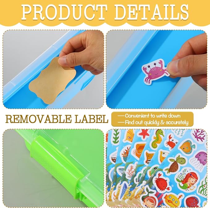 3 Pcs Plastic Sensory Bin Sand Tray with Lid 8 Stickers Portable Sandbox Container with Handle Clear Lid Stackable Play Tray for Home Office Storage Sand Arts Crafts Organizing