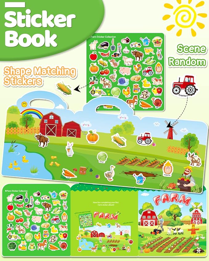 Benresive Reusable Sticker Book for Toddlers, Travel Stickers for Kids | Toddler Travel Activities Toys, Birthday Gifts for Boys & Girls, Airplane Travel & Road Trip Essentials Kids